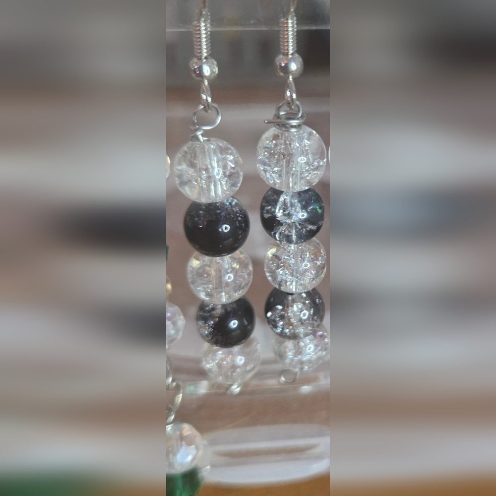 Elegant Black and Clear Beaded Earrings